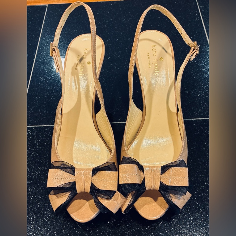 Kate Spade New York Billow Leather Slingback Heels Tan SZ. 7.5 Made In Italy - Picture 1 of 14